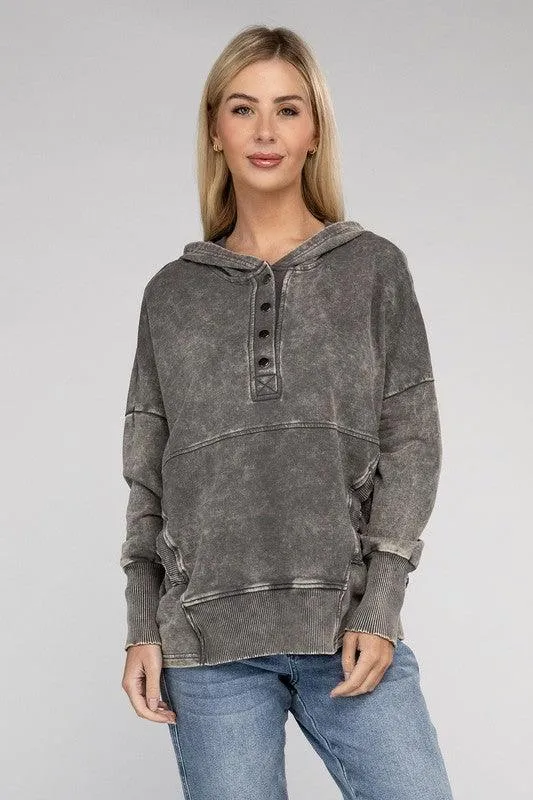 French Terry Acid Wash Kangaroo Pocket Hoodie