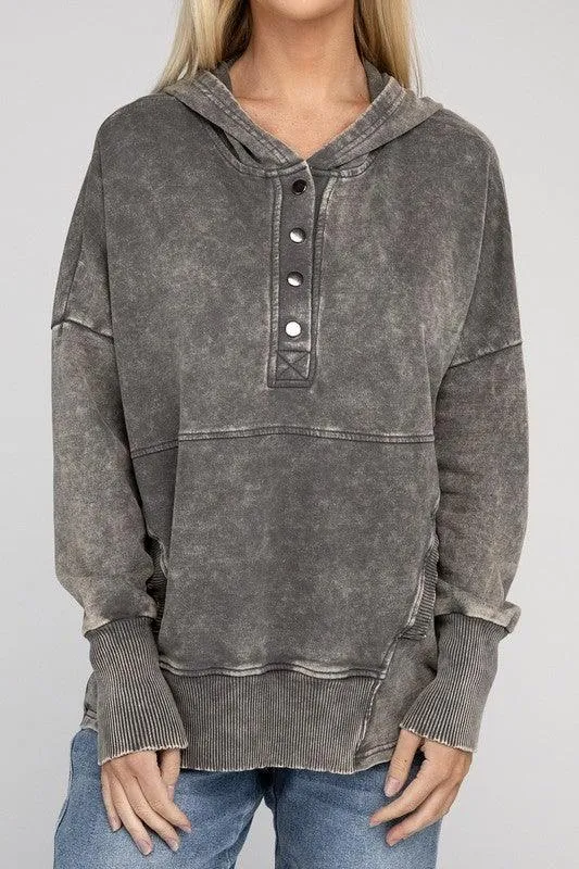 French Terry Acid Wash Kangaroo Pocket Hoodie