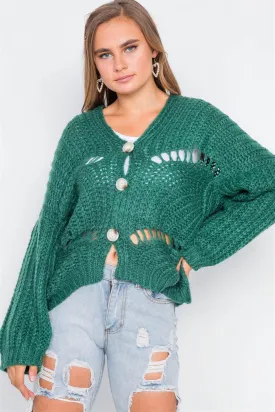 Green Chunky Knit Button-Front Cardigan /3-3