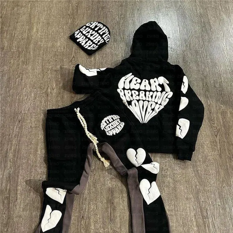 Heartbreaker Y2K Hoodie - Oversized Streetwear Pullover with Foam Heart Letter Print