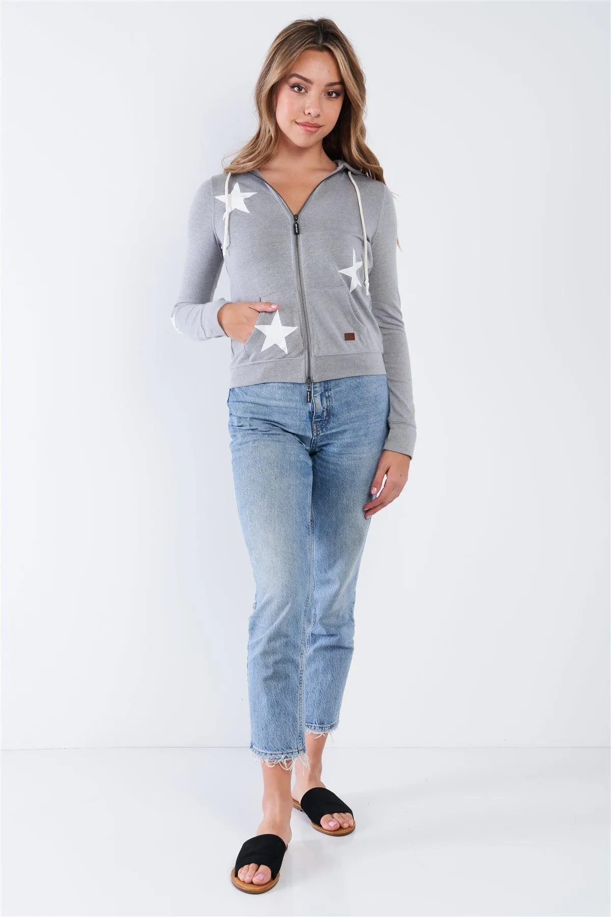 Heather Grey Long Sleeve Star "Be The Light" Zip Up Hoodie