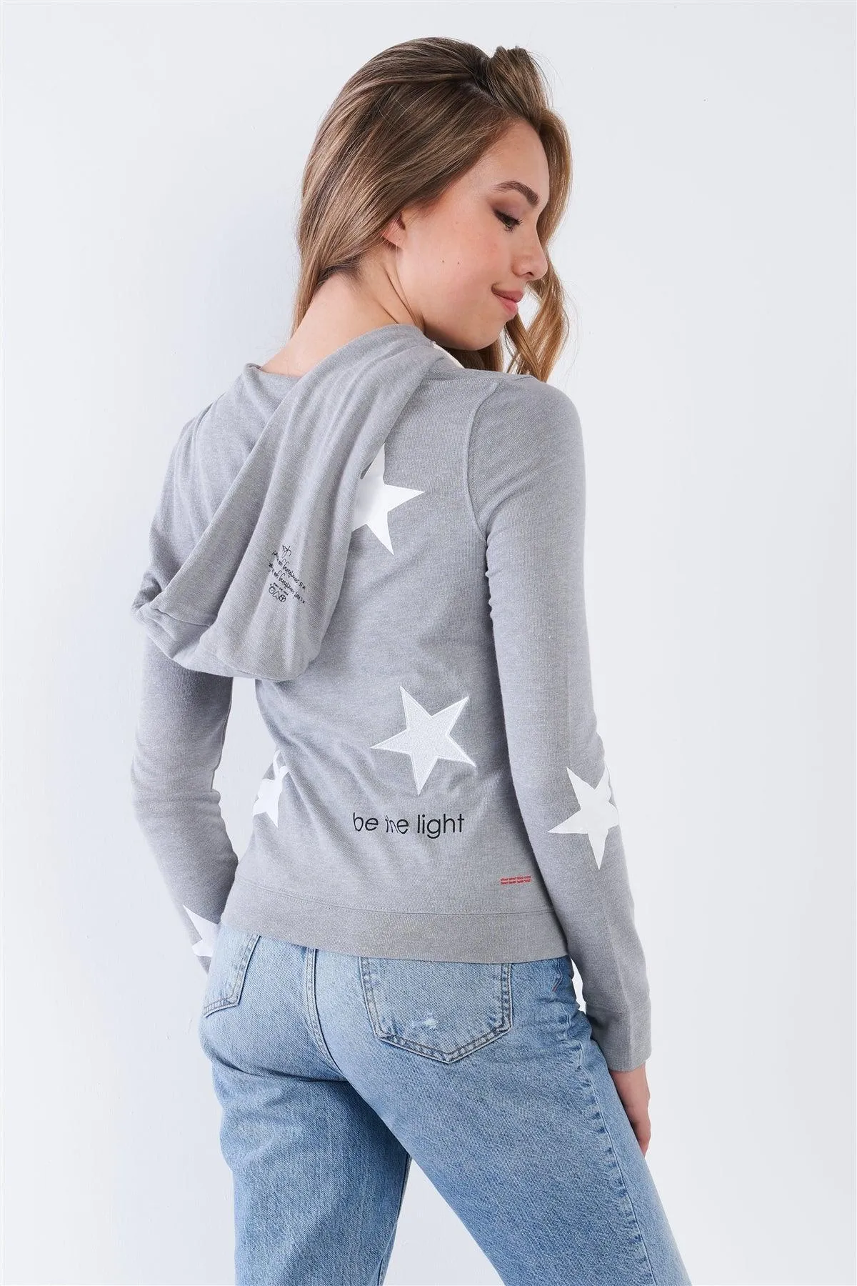 Heather Grey Long Sleeve Star "Be The Light" Zip Up Hoodie