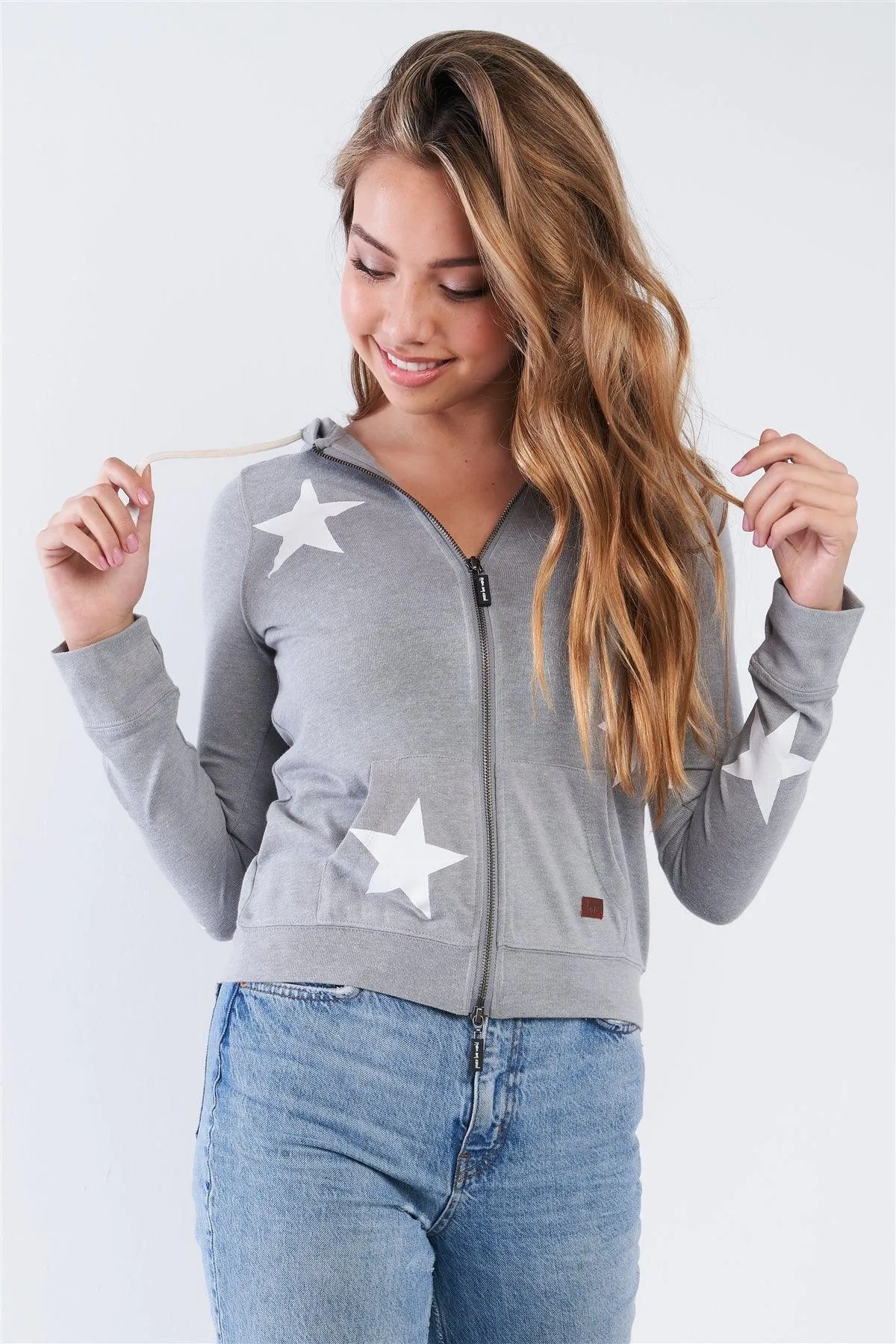 Heather Grey Long Sleeve Star "Be The Light" Zip Up Hoodie