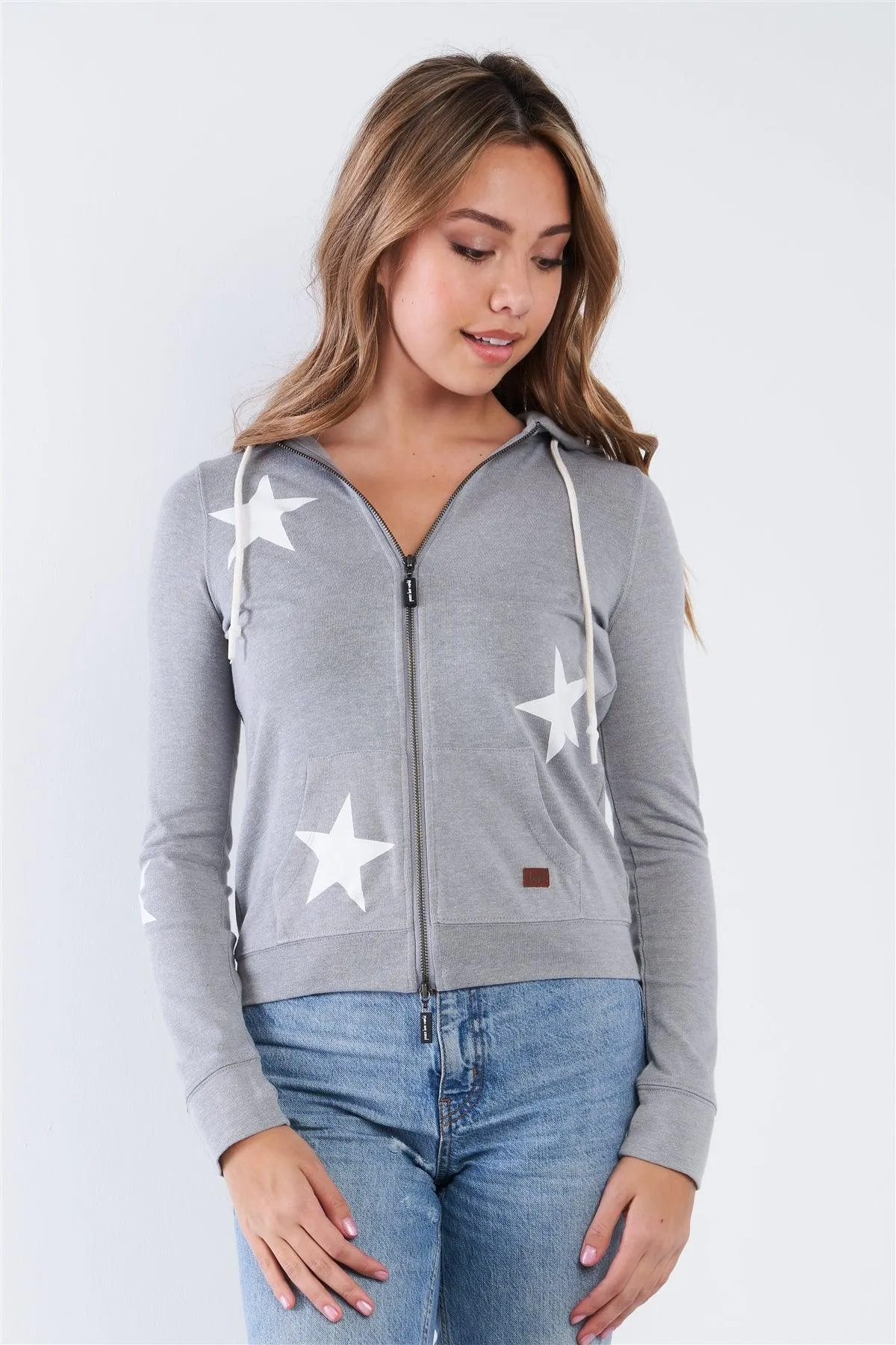 Heather Grey Long Sleeve Star "Be The Light" Zip Up Hoodie