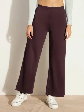 HELLCAT Trendy Burgundy Trousers for Women | Women Trouser Pants | Korean Trousers for Women | Palazzo for Women | Baggy Fit Trousers | Bell Bottom Trousers