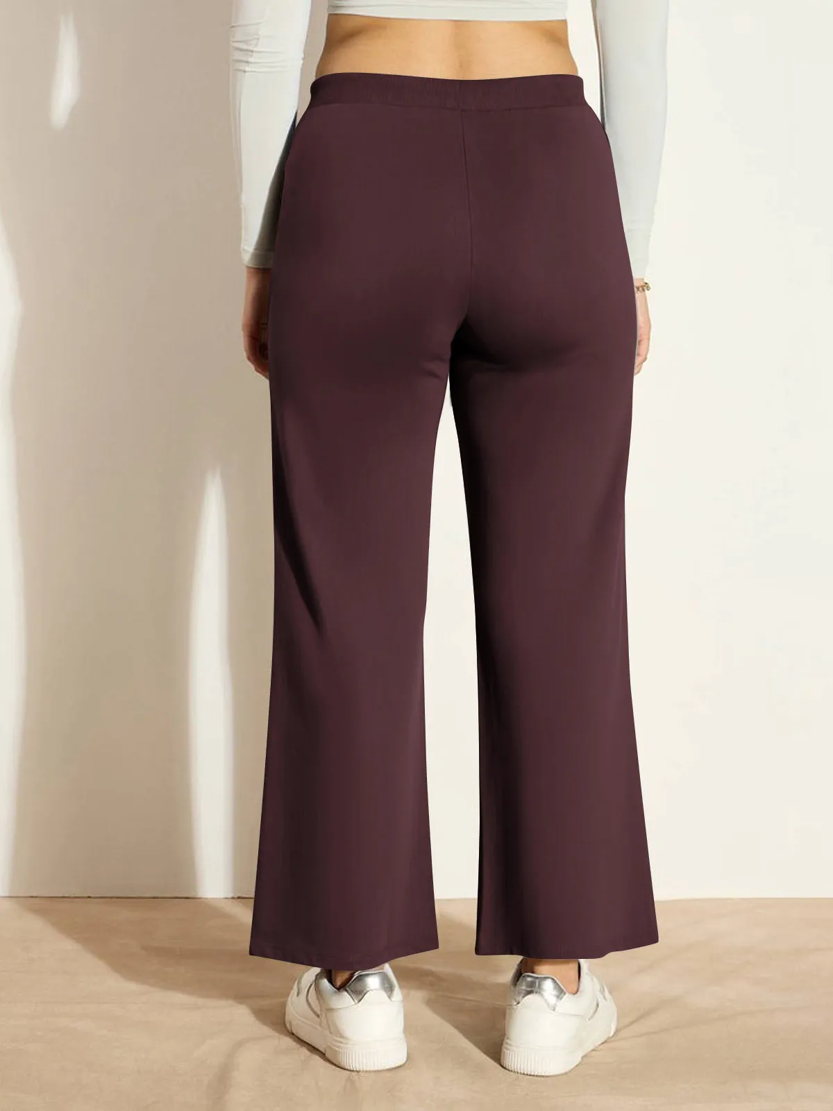 HELLCAT Trendy Burgundy Trousers for Women | Women Trouser Pants | Korean Trousers for Women | Palazzo for Women | Baggy Fit Trousers | Bell Bottom Trousers