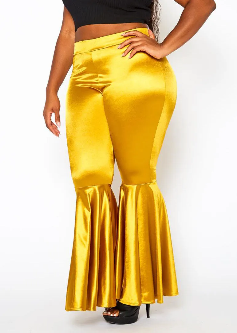 Hi Curvy Plus Size Women  High Waist Bell Flare Pants