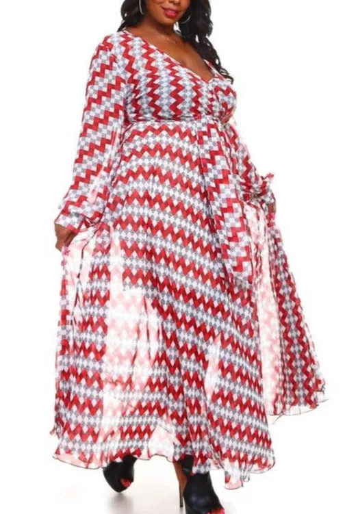 Hi Curvy Plus Size Women Multi Print Wrap Maxi Dress