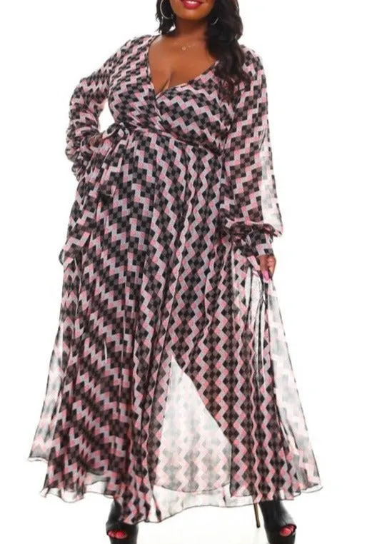 Hi Curvy Plus Size Women Multi Print Wrap Maxi Dress