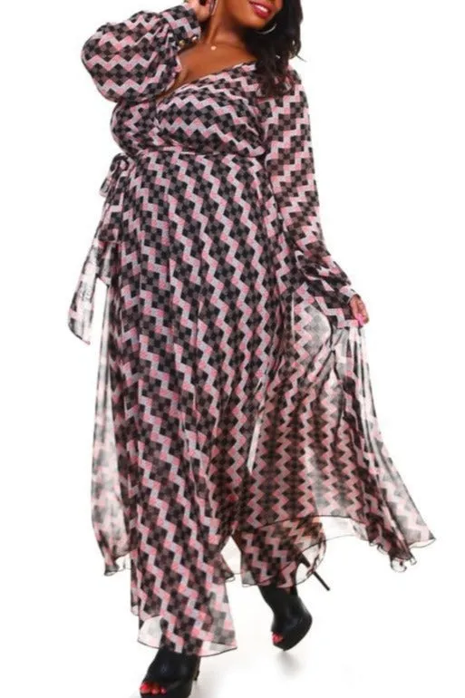 Hi Curvy Plus Size Women Multi Print Wrap Maxi Dress