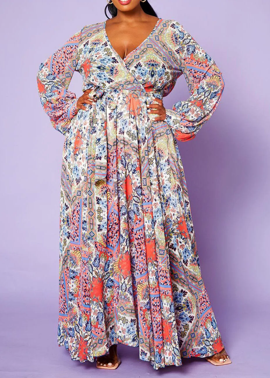 HI Curvy Plus Size Women Paisley Print Chiffon Maxi Dress