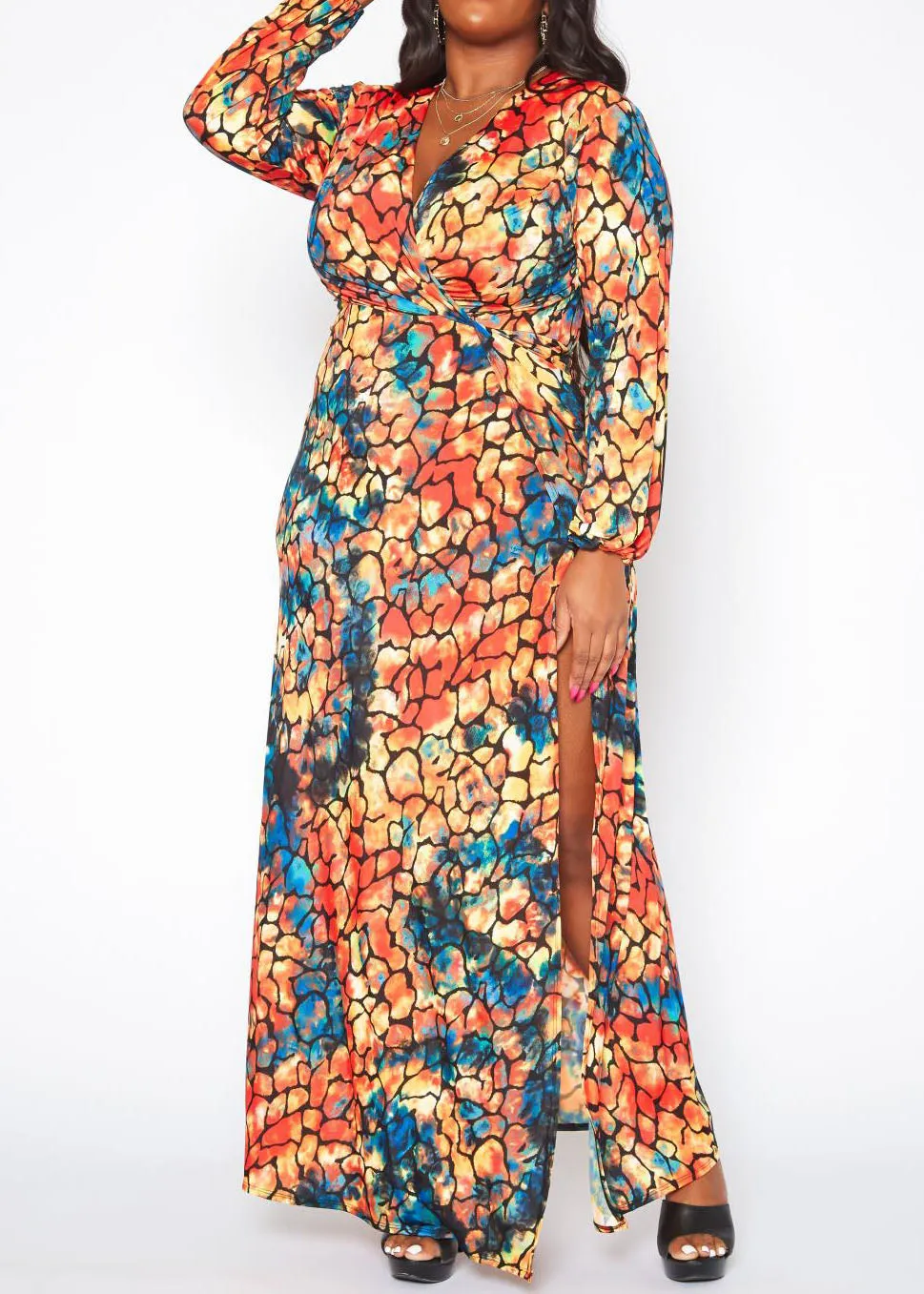 Hi Curvy Plus Size Women Rocky Print Wrap Maxi Dress