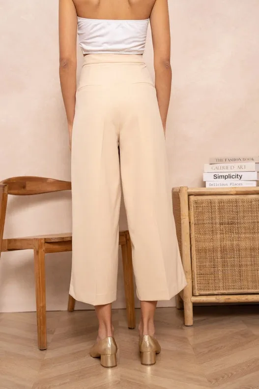 High Waist Culotte Pants Beige