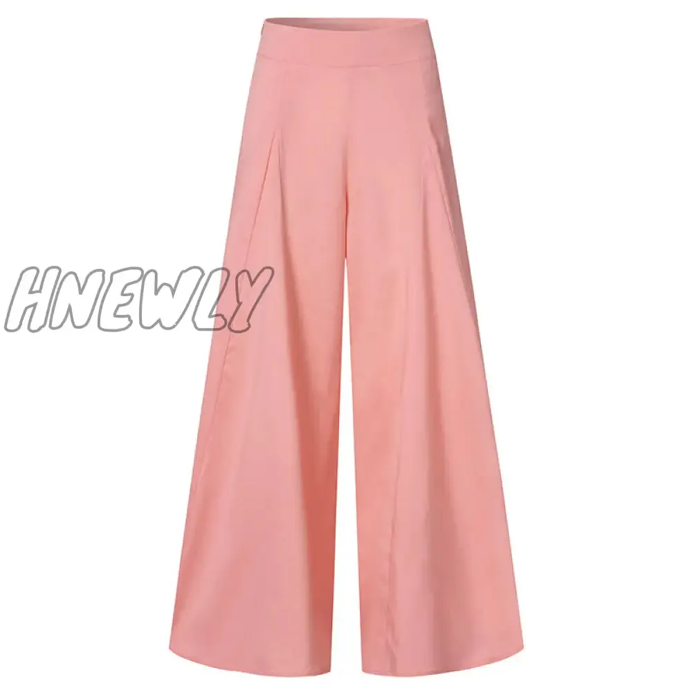 Hnewly Women Elegant High Waist Wide Leg Pants Spring Vintage Flare Trousers Casual Solid Zipper Pantalon Female Palazzo