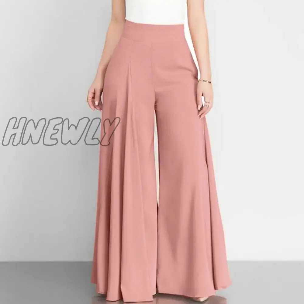 Hnewly Women Elegant High Waist Wide Leg Pants Spring Vintage Flare Trousers Casual Solid Zipper Pantalon Female Palazzo