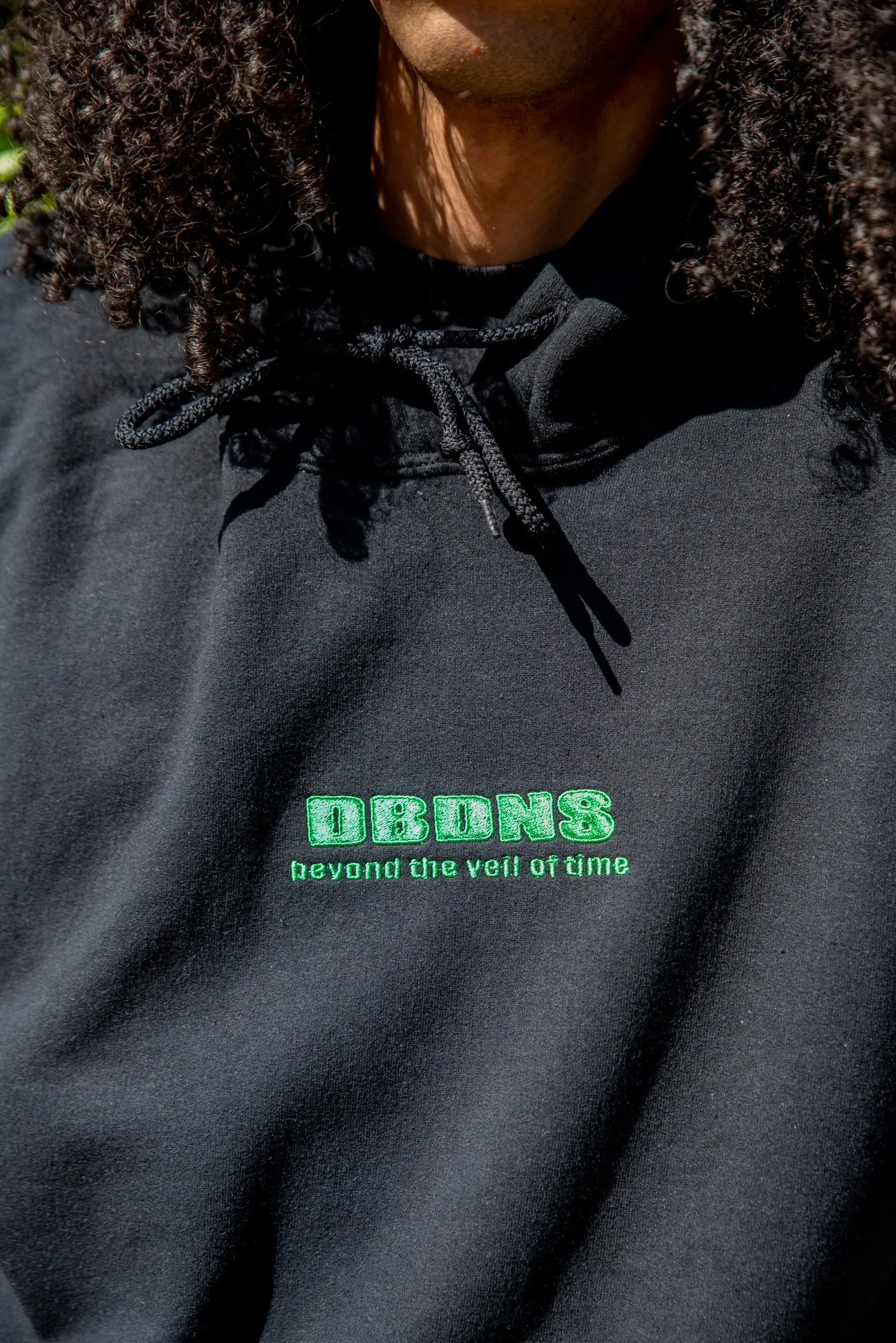 Hoodie in Black with Green Futuristic Logo Embroidery