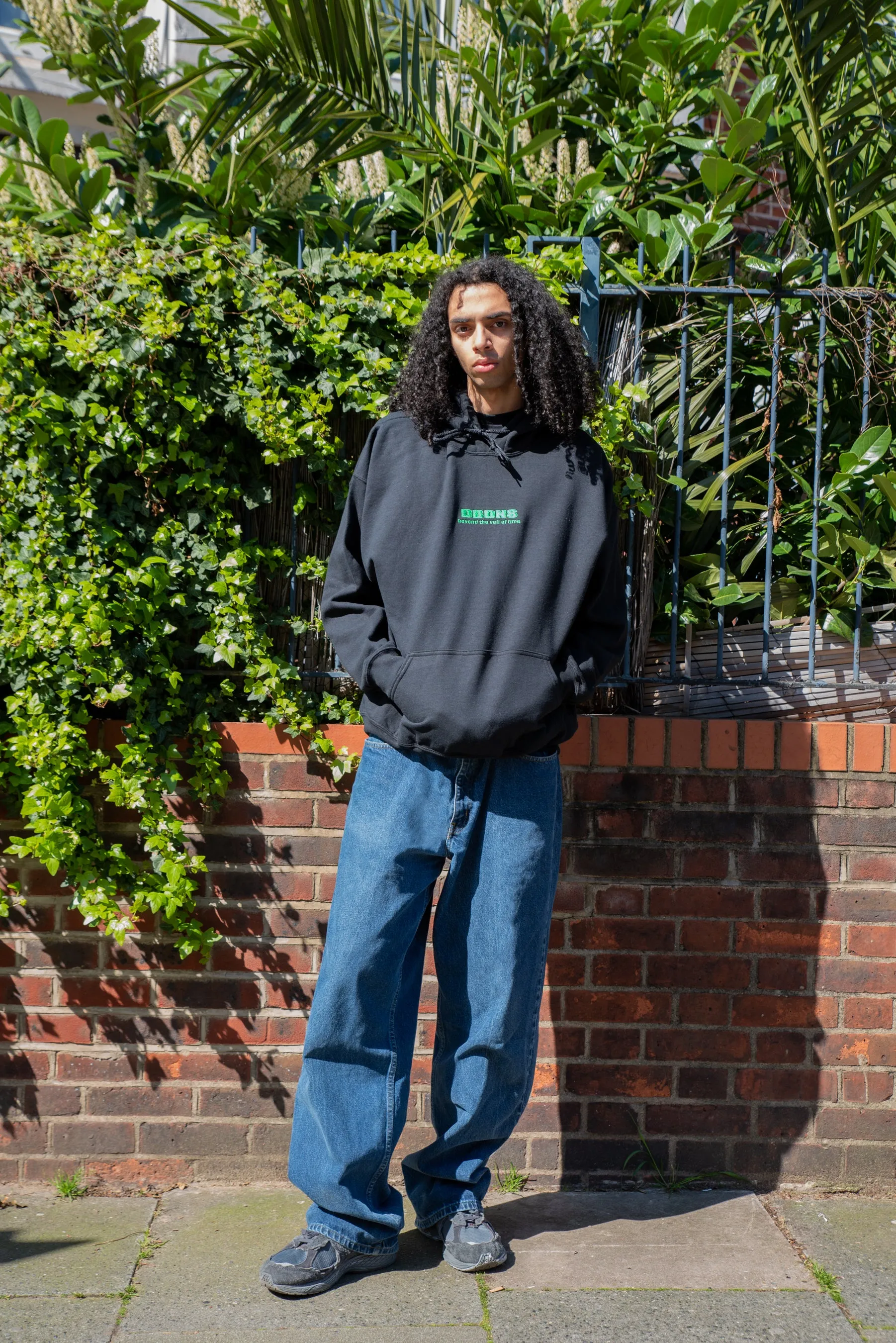 Hoodie in Black with Green Futuristic Logo Embroidery