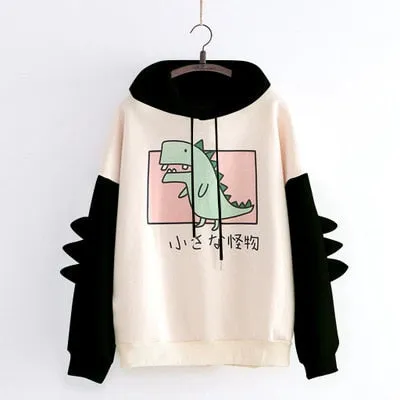 Joskaa EOENKKY Funny Shark Patchwork Hoodies Women Autumn Kawaii Sweatshirt Oversized 2024 Casual Long Sleeve Pullover Woman Sweatshirt