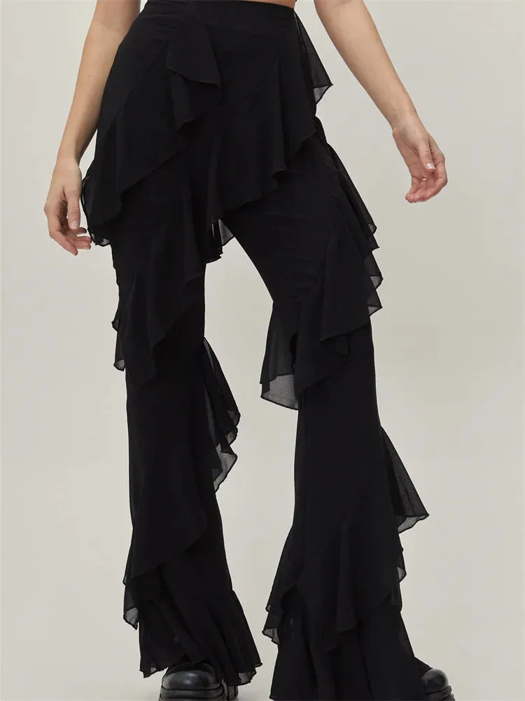 JuliaFashion - Fashion High Waist Casual Ruffled Flared Party Pants