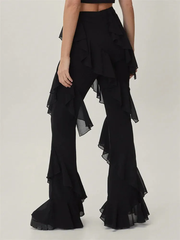 JuliaFashion - Fashion High Waist Casual Ruffled Flared Party Pants