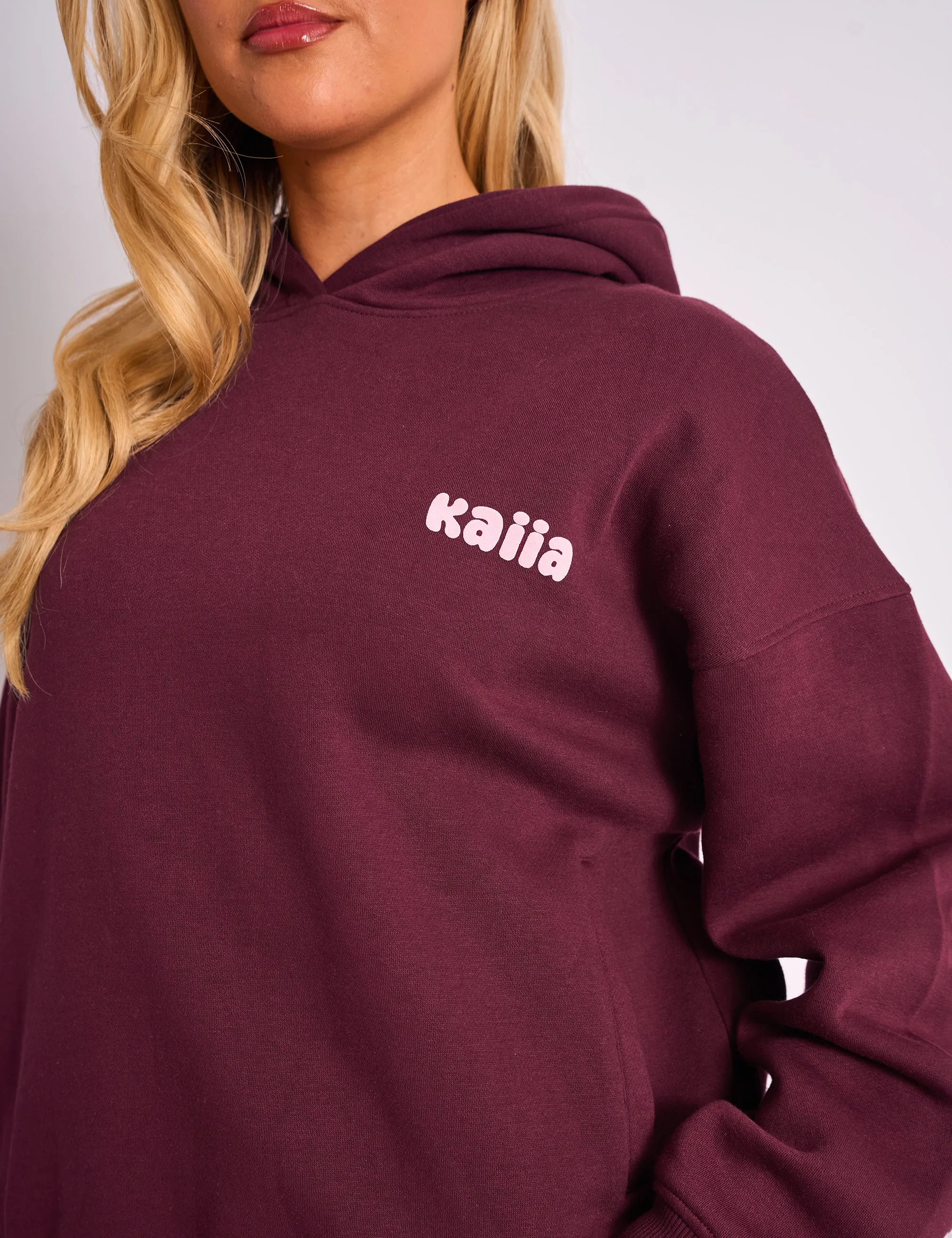 Kaiia Cherry Graphic Oversized Hoodie Plum & Pink