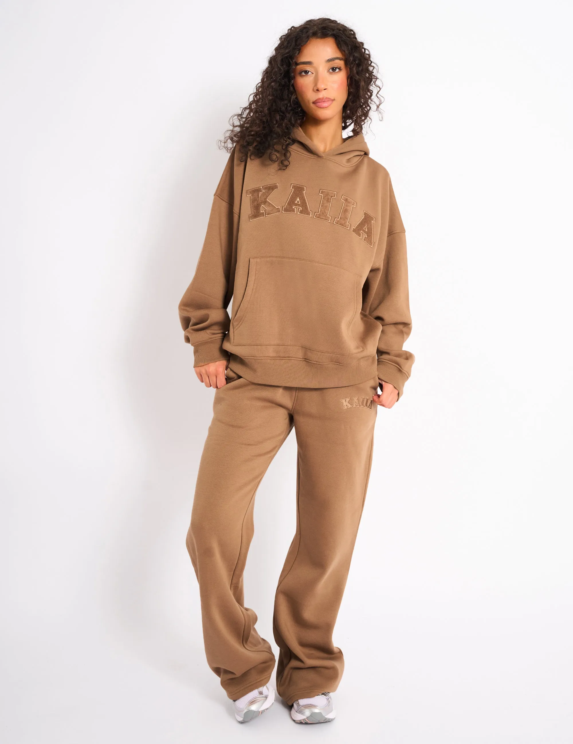 Kaiia Slogan Oversized Hoodie Gingerbread