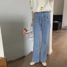 [Korean Style] High Waist Front Pocket Bootcut Flare Jeans