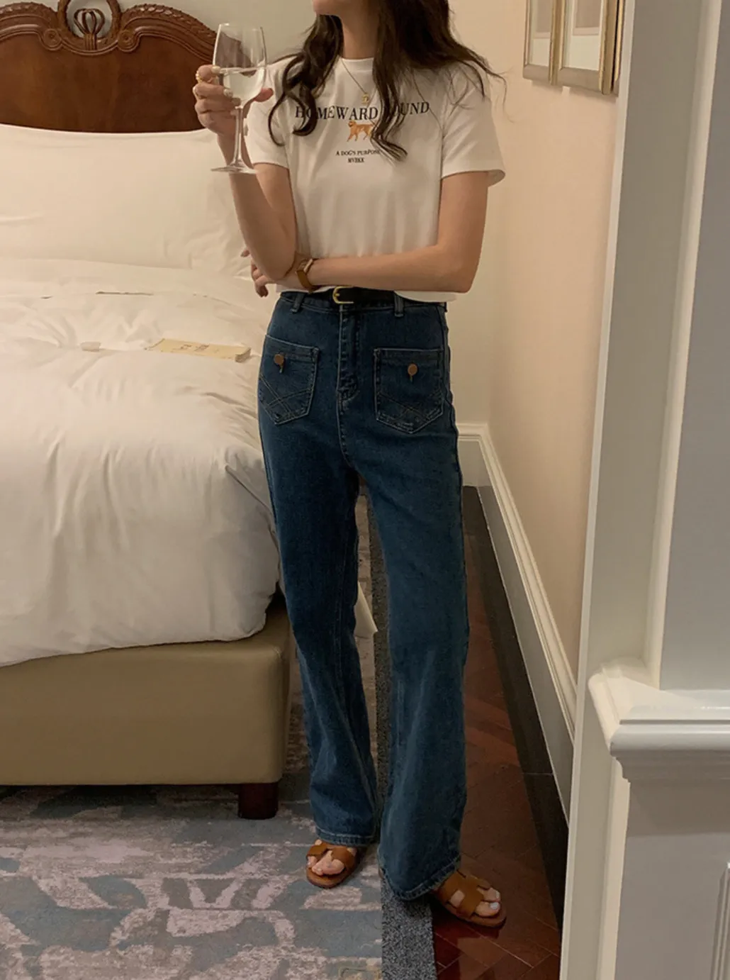 [Korean Style] High Waist Front Pocket Bootcut Flare Jeans