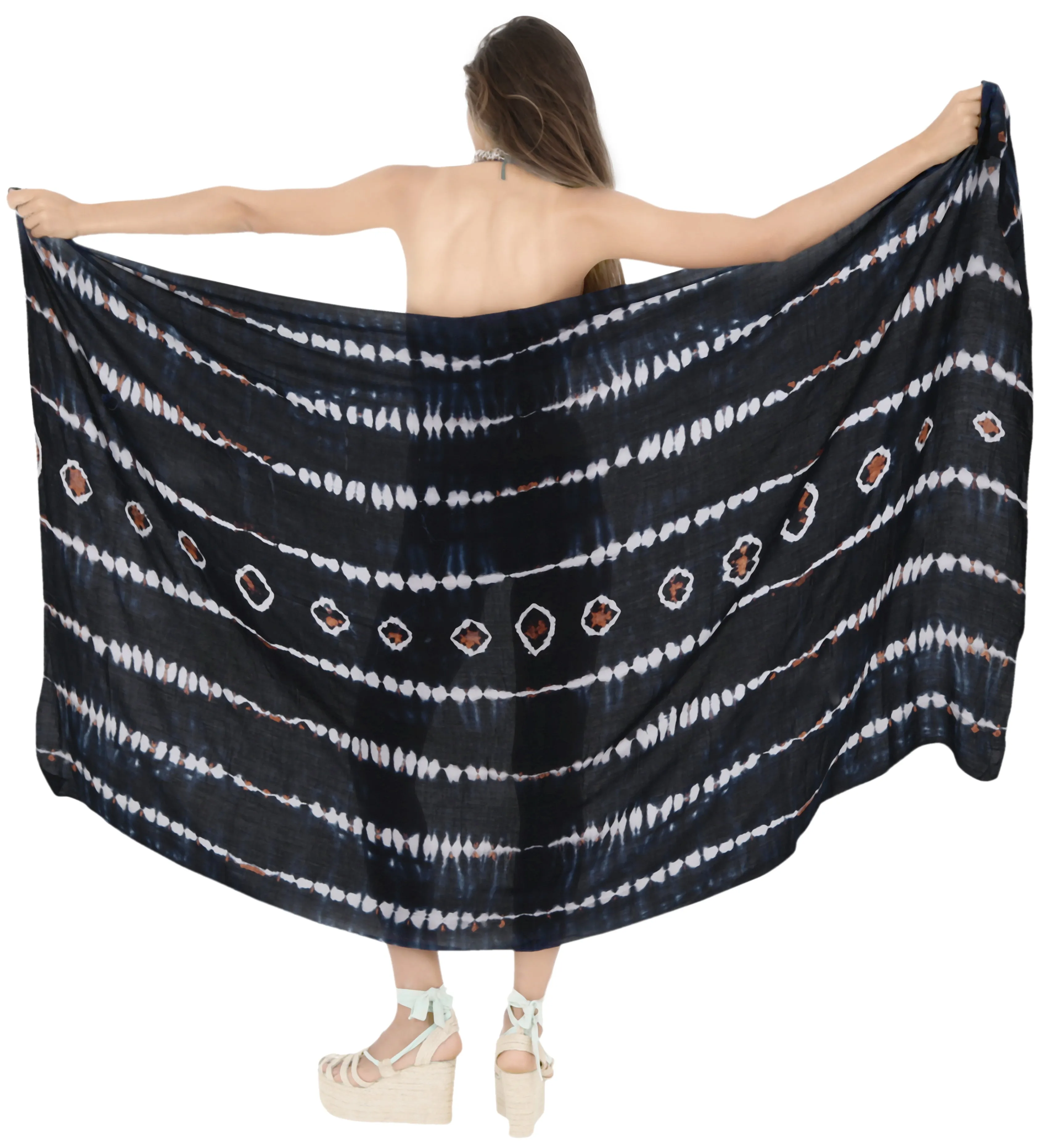 LA LEELA Bathing Towel Beachwear Womens Sarong Regular Bikini Cover up Tie Dye printed Black