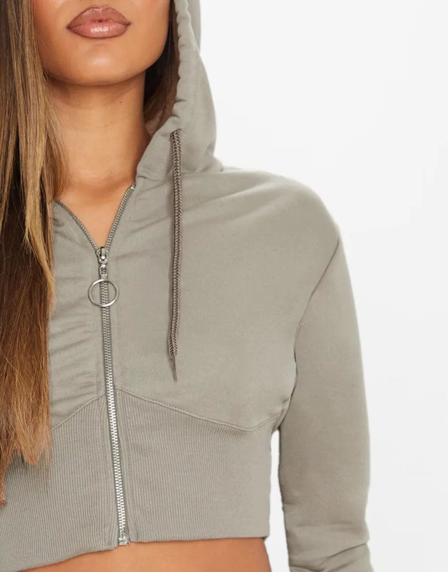 Ladies Fleece Short Body Hoodie-Skin