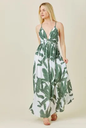 Leaf Print Maxi Dress