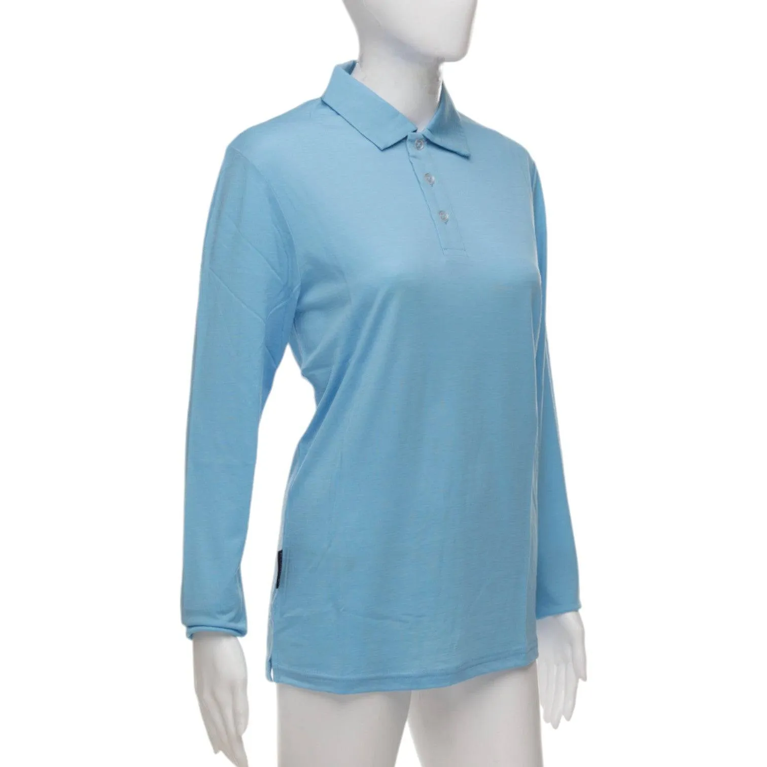 Long Sleeve Polo Shirt - Baltic Blue - Australian Merino Wool.