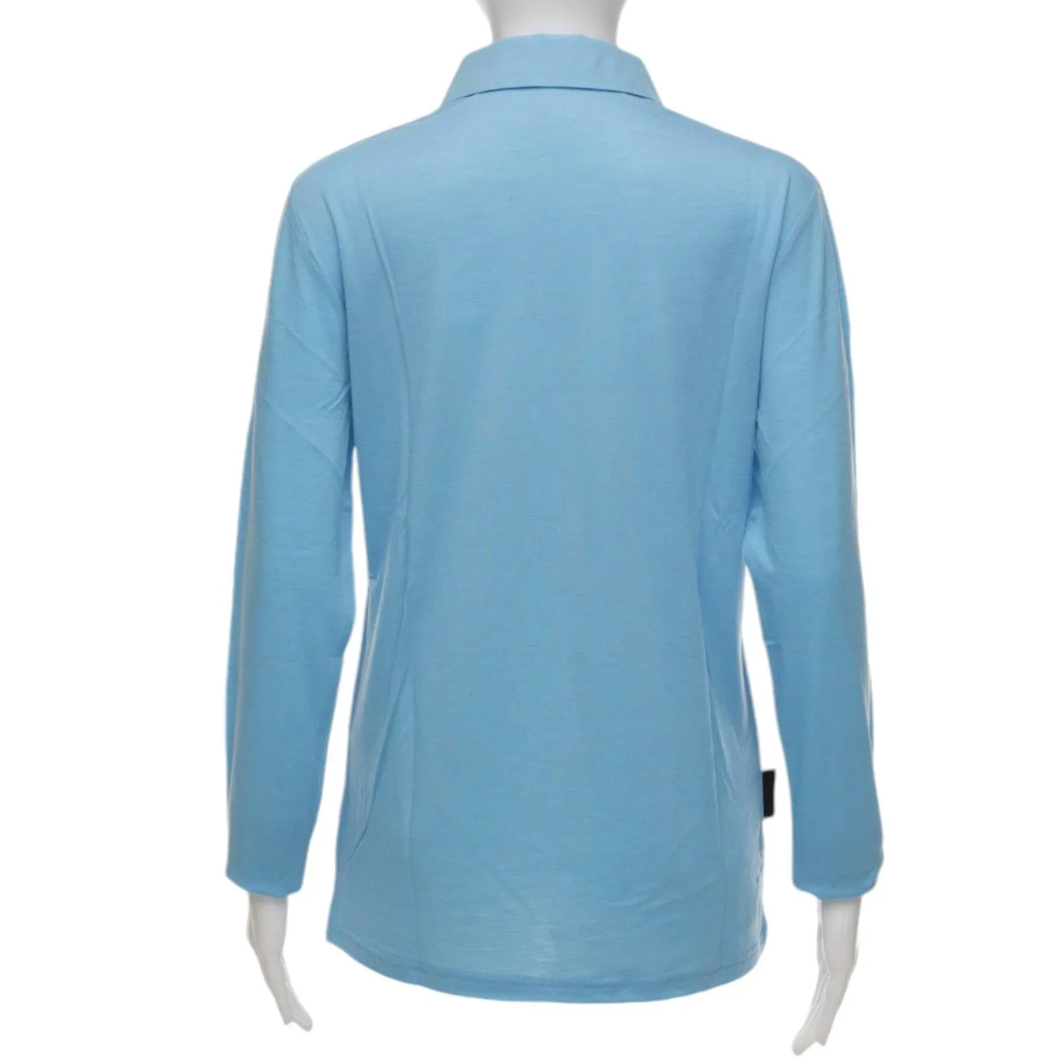 Long Sleeve Polo Shirt - Baltic Blue - Australian Merino Wool.