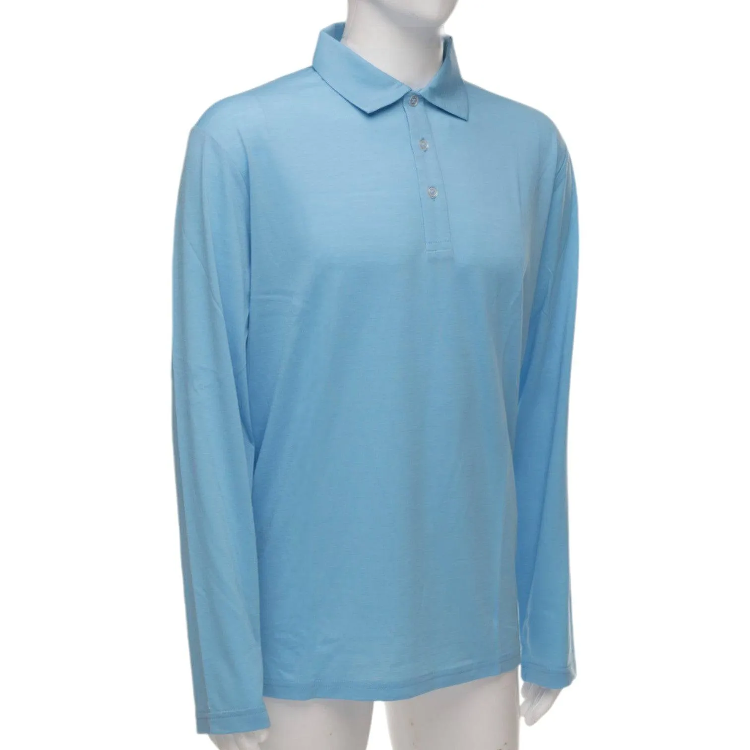 Long Sleeve Polo Shirt - Baltic Blue - Australian Merino Wool.