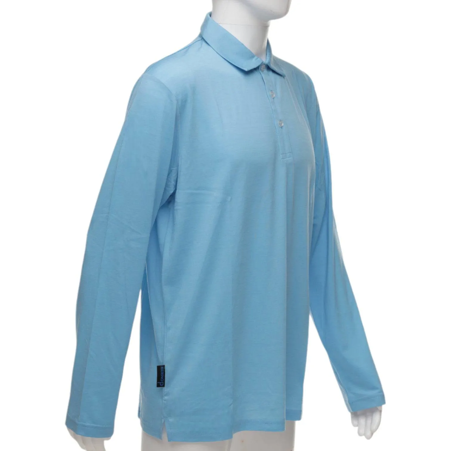 Long Sleeve Polo Shirt - Baltic Blue - Australian Merino Wool.