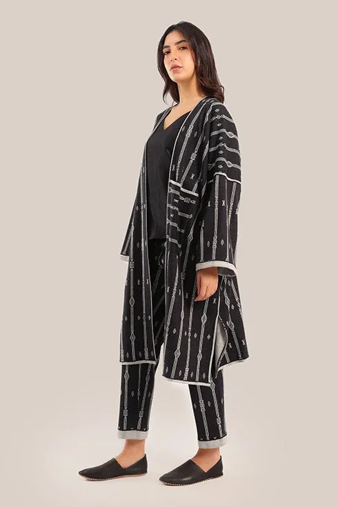 Long striped jacquard loose-fit jacket