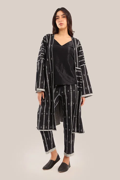 Long striped jacquard loose-fit jacket