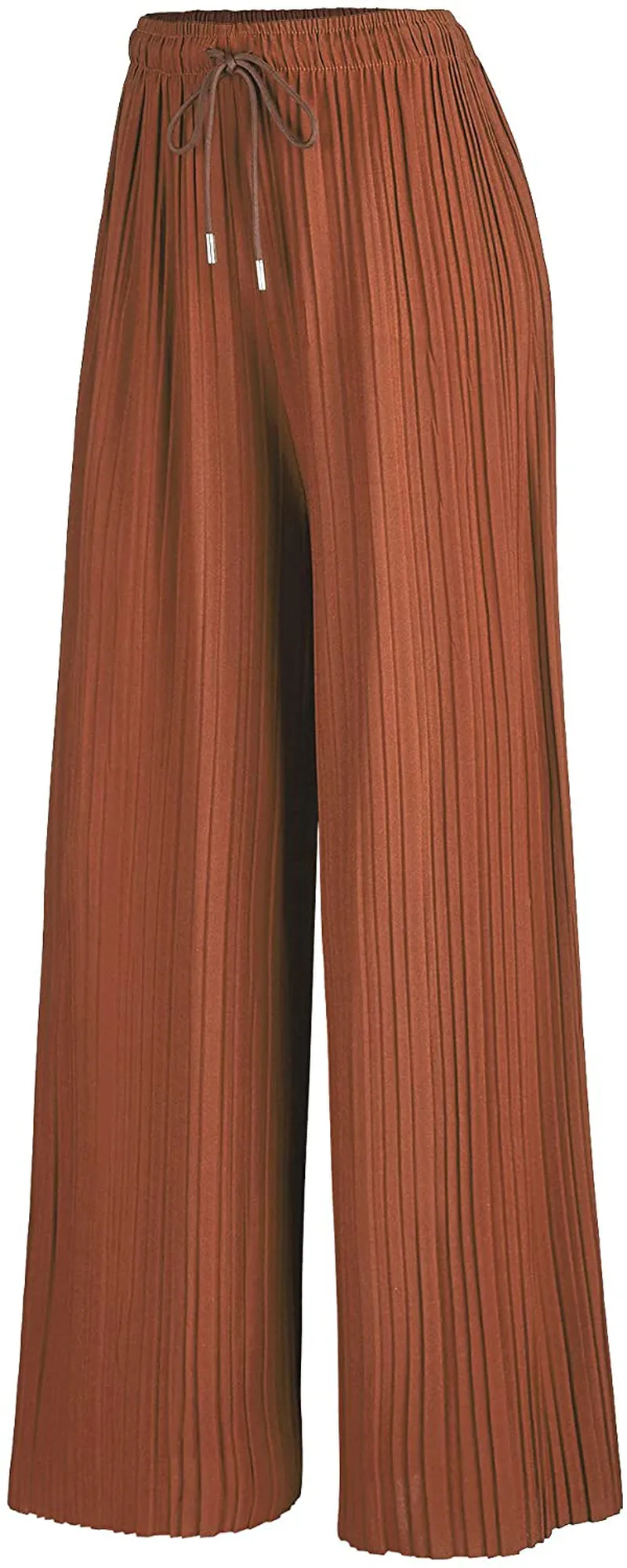 Made By Johnny Women's Premium Pleated Maxi Wide Leg Palazzo Pants Gaucho- High Waist with Drawstring