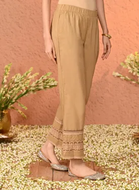 Maria Gold Cotton Relaxed Fit Palazzo Pants for Women