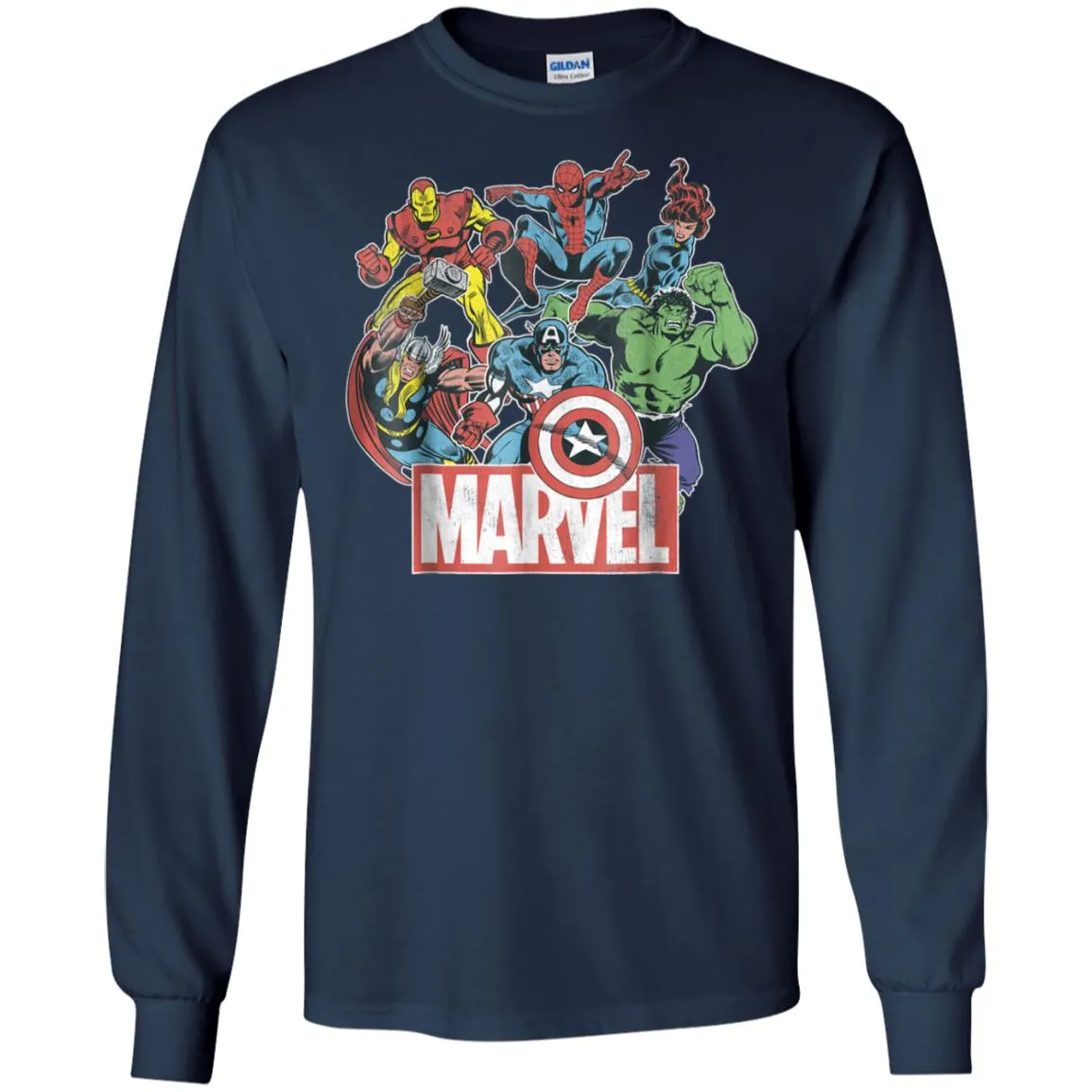 Marvel Avengers Team Retro Comic Vintage Graphic Men Long Sleeve Shirt