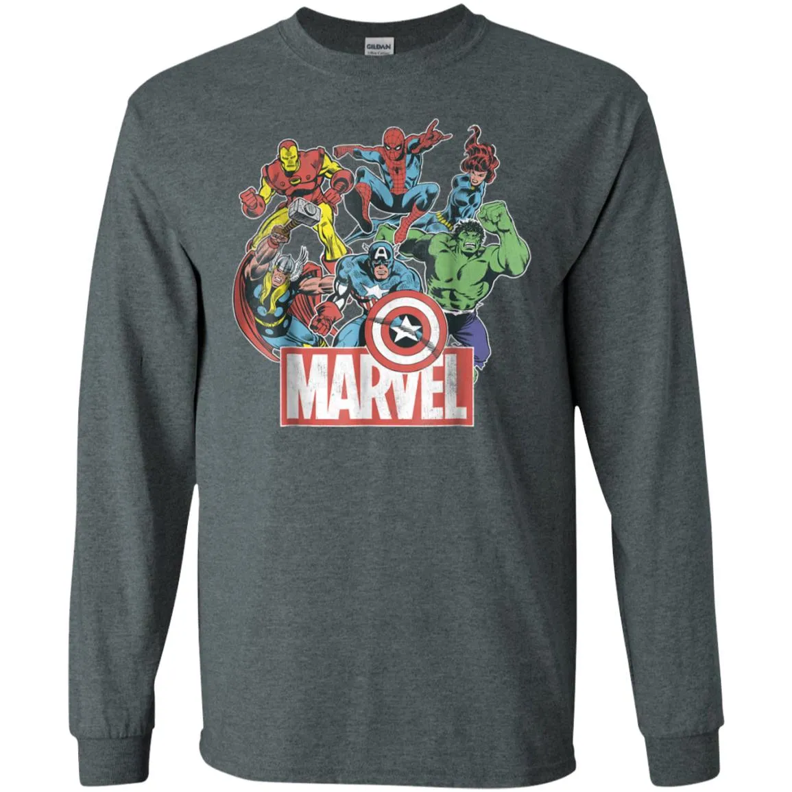 Marvel Avengers Team Retro Comic Vintage Graphic Men Long Sleeve Shirt