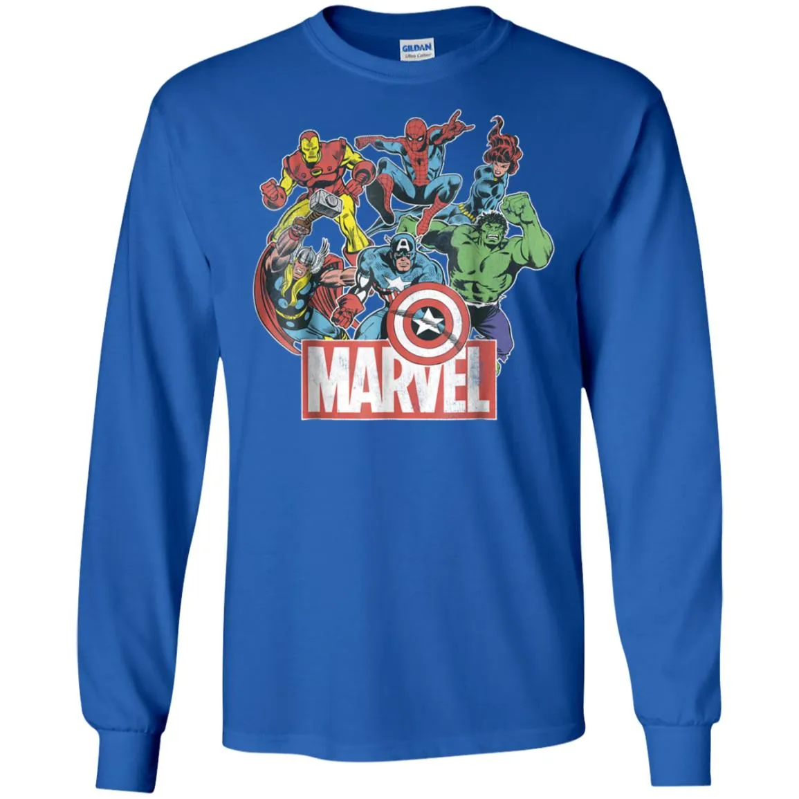 Marvel Avengers Team Retro Comic Vintage Graphic Men Long Sleeve Shirt