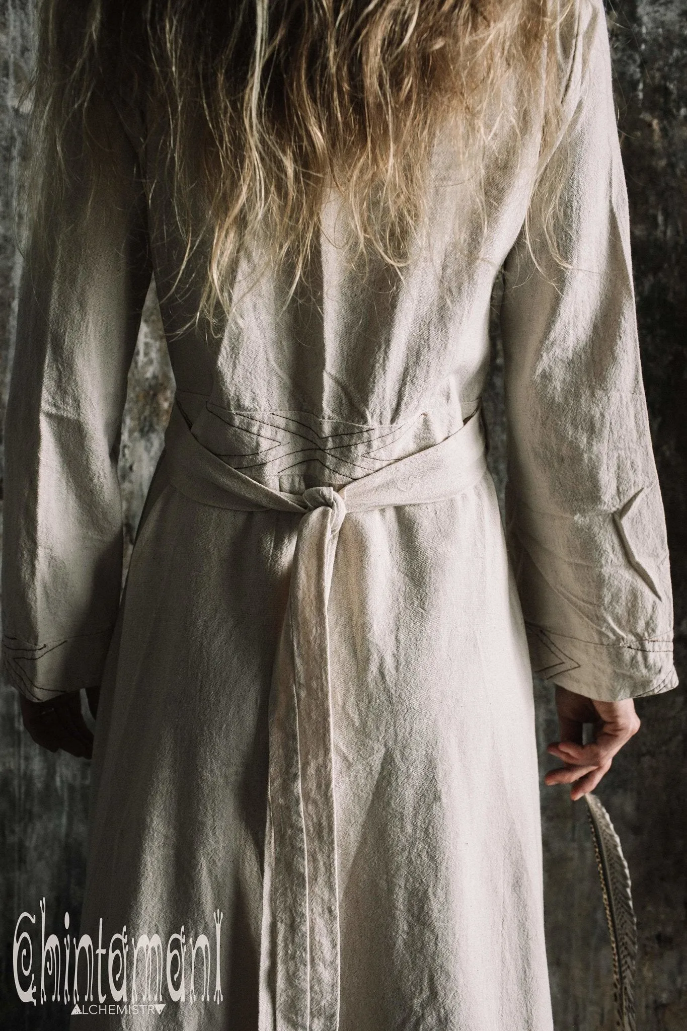 Maxi Kimono Wrap Dress with Fringes & Long Sleeves / Atua Tino / Off White