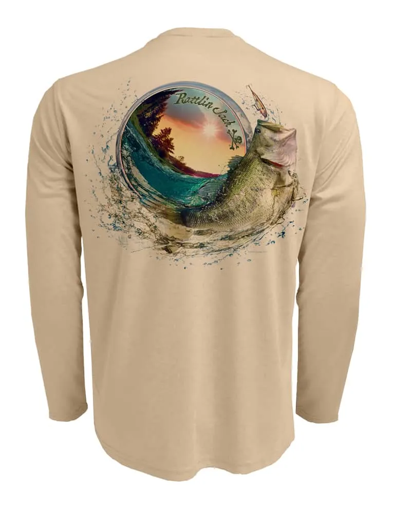 Men's Bass World UV Fishing Shirt by Rattlin Jack | Long Sleeve | UPF 50 Sun Protection | Performance Polyester Rash Guard |