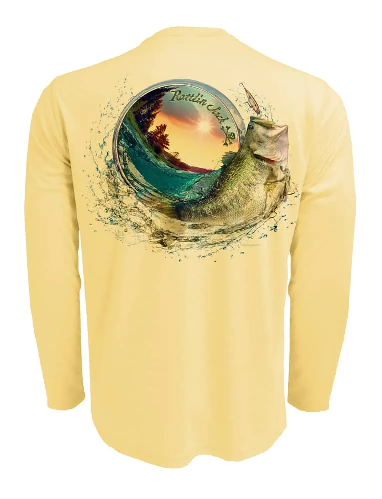 Men's Bass World UV Fishing Shirt by Rattlin Jack | Long Sleeve | UPF 50 Sun Protection | Performance Polyester Rash Guard |