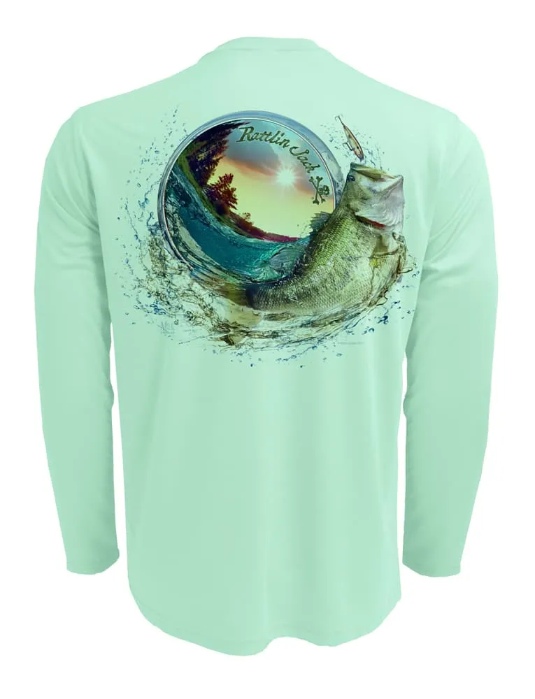 Men's Bass World UV Fishing Shirt by Rattlin Jack | Long Sleeve | UPF 50 Sun Protection | Performance Polyester Rash Guard |