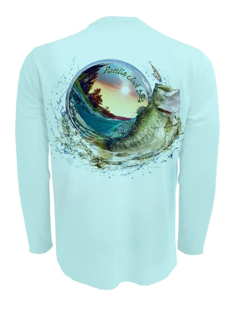 Men's Bass World UV Fishing Shirt by Rattlin Jack | Long Sleeve | UPF 50 Sun Protection | Performance Polyester Rash Guard |