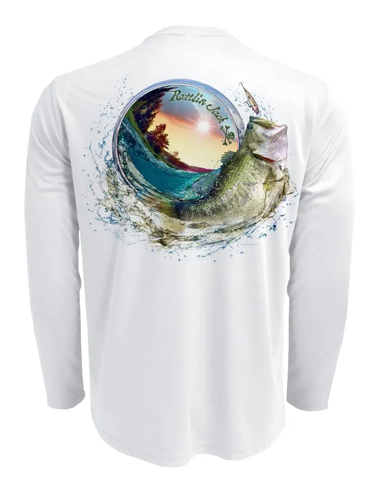 Men's Bass World UV Fishing Shirt by Rattlin Jack | Long Sleeve | UPF 50 Sun Protection | Performance Polyester Rash Guard |