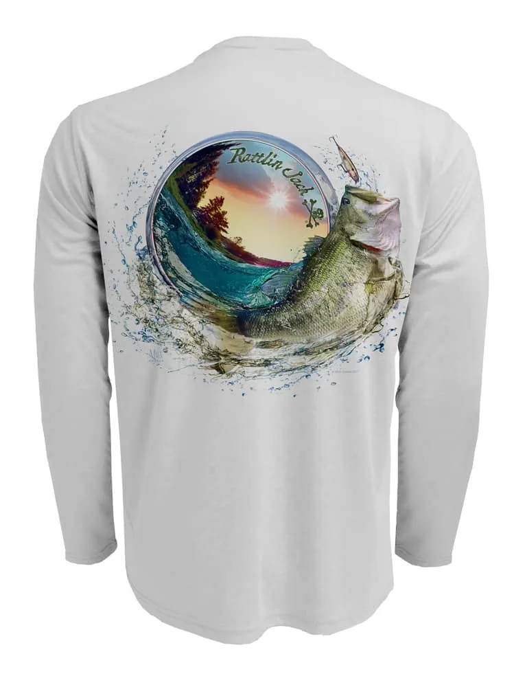 Men's Bass World UV Fishing Shirt by Rattlin Jack | Long Sleeve | UPF 50 Sun Protection | Performance Polyester Rash Guard |