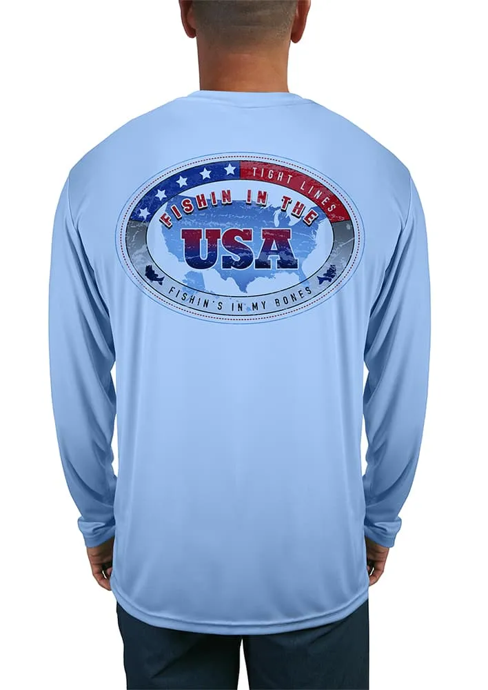 Men's Fishin' in the USA Sun Protection Shirt with Long Sleeves | Lightweight Moisture Wicking | Patriotic Theme